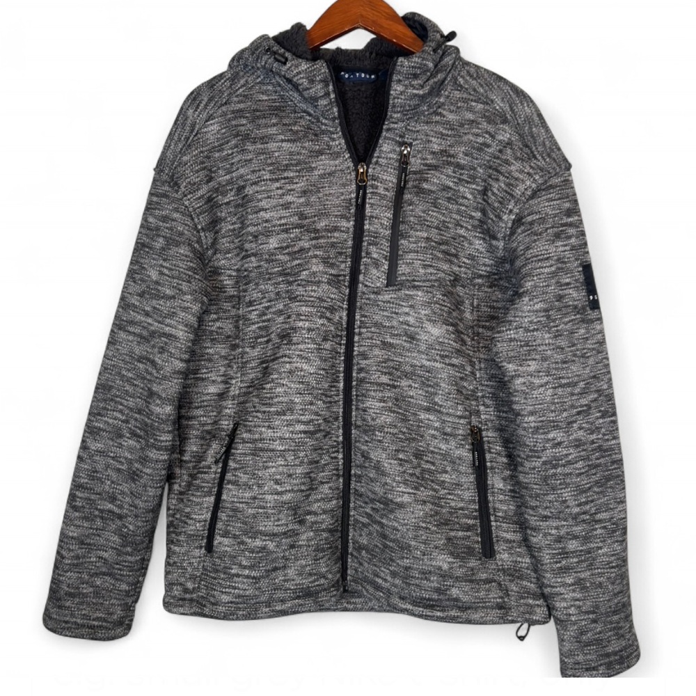 PGA Tour Sherpa Lined Fleece Jacket Mens Medium Gray Full Zip Hoodie